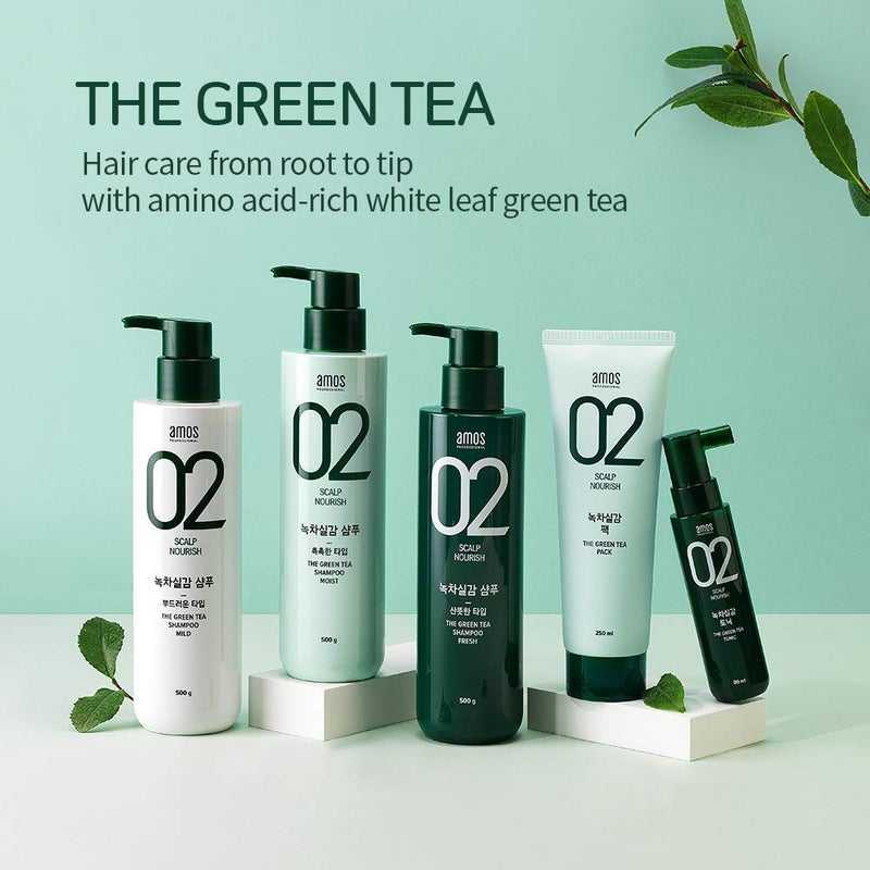 AMOS PROFESSIONAL The Green Tea Shampoo [Fresh - For Oily Scalp] 17.6oz (500g) | Anti-Thinning & Anti- Hair Loss Shampoo for Hair Growth and Cleanse Excess Sebum | Korean Hair Salon Brand - Image 3